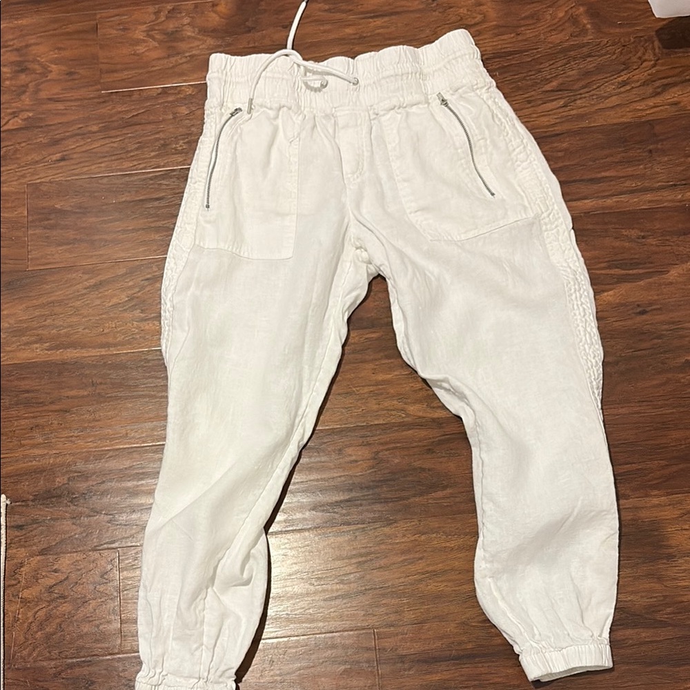 Athleta white linen Jogger Pants Elastic Cuffs